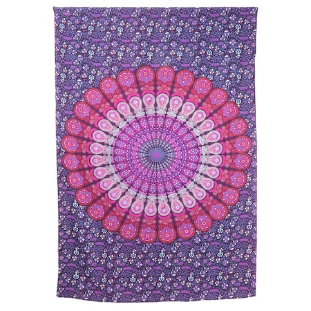 Homeroots 80" X 56" Purple Pink And White Mandala Cotton Hanging Tapestry 397195