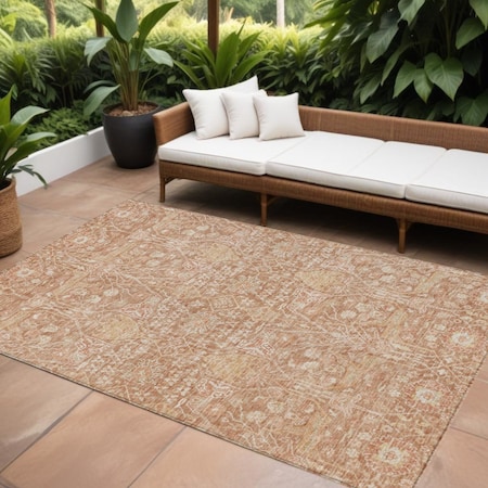 Homeroots 10' X 14' Coral And Ivory Floral Washable Indoor Outdoor Area Rug 604670