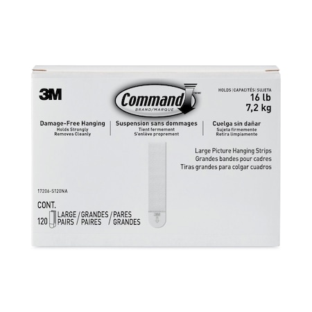 Command Picture Hanging Strips, Large, Removable, 0.75" x 3.65", White, PK120 17206-S120NA