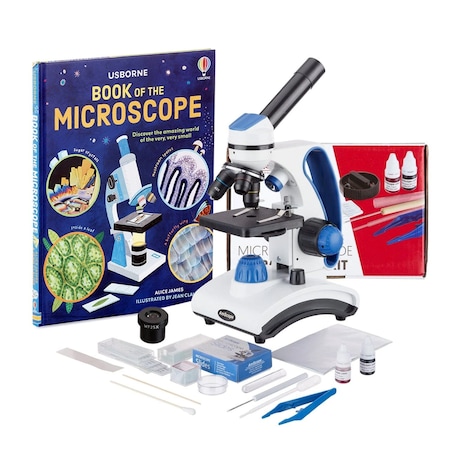 Amscope M162 Portable Student Compound Microscope 40X-1000X w/Dual Light Glass Lens Metal Frame + Blank Sli M162C-2L-WM-SP14-50P100S