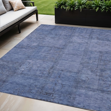 Homeroots 5' X 8' Denim Blue And Sky Blue Patchwork Washable Indoor Outdoor Area Rug 581582