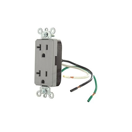 Leviton Commercial Grade Decora Receptacle, 20 Amp, 125 Volt 16352-CGY