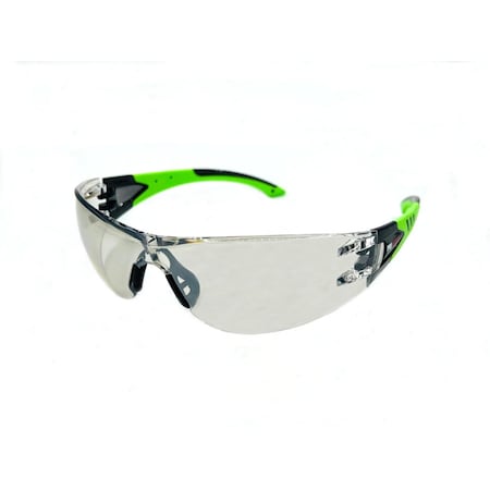 Pri Max Rimless Indoor/Outdoor Lens Safety Glasses with Hi Vis Green and Black Temple, Rubber Nosepiece SG50IO