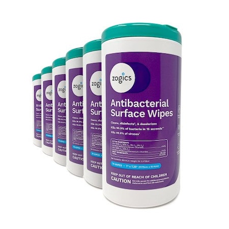 Zogics Antibacterial Disinfecting Wipes 75 Wipes/Canister, 6PK ZDW75-6
