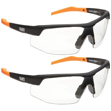 Klein Tools Safety Glasses, Anti-Fog & Anti-Scratch, Clear Lens, Black/Orange Frame, 2 PK 60171