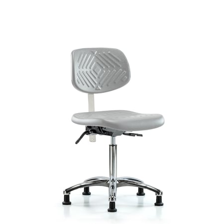 Blue Ridge Ergonomics Class 100 Poly Clean Room Chair-Medium Bench Height with Seat Tilt & Stationary Glides in Gray Poly NCR-PMBCH-CR-T1-A0-NF-RG-GRY