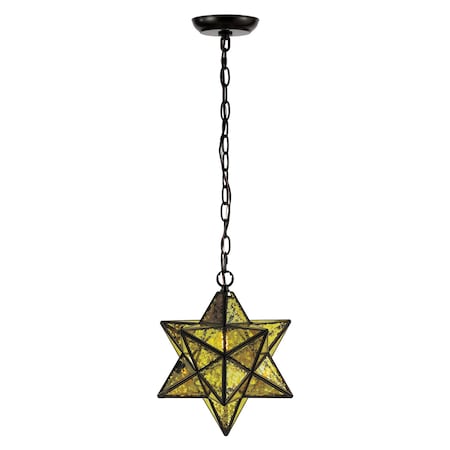 Jonathan Y Stella 12" Moravian Star Metal/Clear Glass LED Pendant, Oil Rubbed Bronze/Yellow Mercury Glass JYL9072D