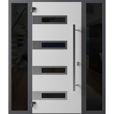 Vdomdoors Front Exterior Prehung Steel Door Ronex0131 Black Enamel 2 Sidelight Exterior Windows Sidelites RONEX0131EXD-BLK-W14+36+14 X H80-RH-I