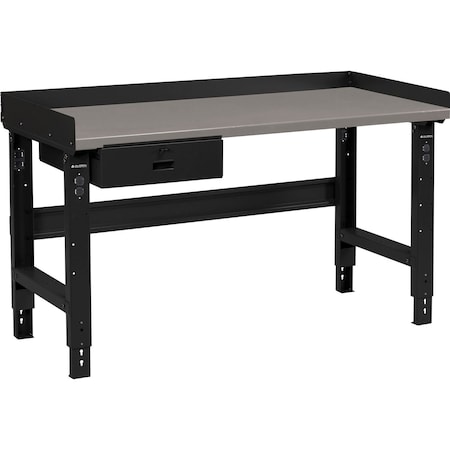 Global Industrial 60 x 36 Adj Height Workbench w/Drawer, Black- Steel Square Edge Top 183153ABK