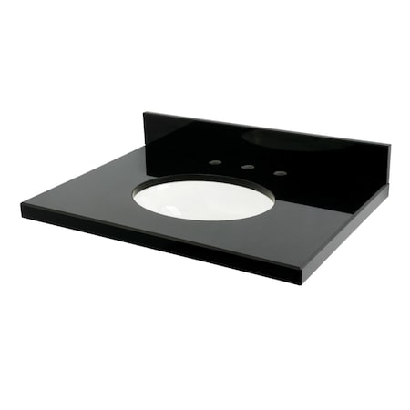 Kingston Brass 30" x 22" Black Granite Vanity Top with Oval Sink, 8" Faucet Drillings, Black/White KVPK3022K38