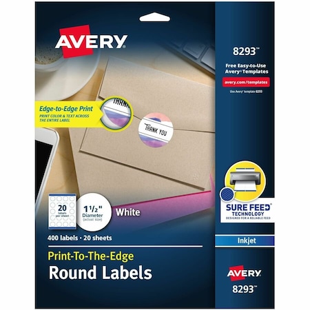 Avery Inkjet Labels for Color Printing, 1-1/2" Dia, Matte White, 400/Pack 8293