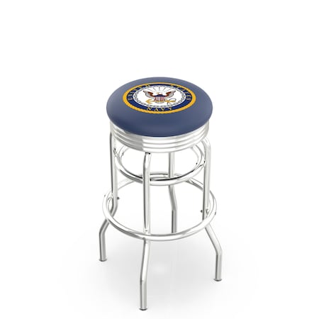 Holland Bar Stool Co 25" Chrome 2-Ring U.S. Navy Swivel Bar Stool, Accent Ring L7C3C25Navy
