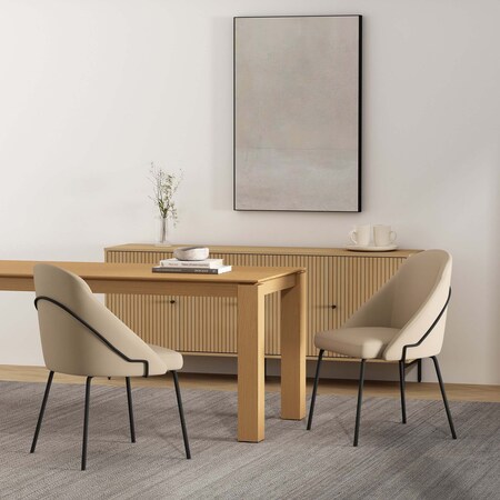 Manhattan Comfort Gracie Dining Chair in Tan and Black - Set of 2 2-DC100-BTN