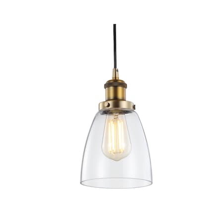 Jonathan Y Cleo 5.5" Adjustable Metal/Glass LED Pendant, Brass Gold JYL3518B