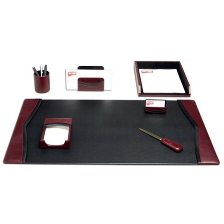 Dacasso Burgundy Leather 7-Piece Desk Set D7004