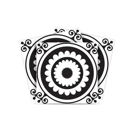 Homeroots 8" X 8" Black and White Posy Peel and Stick Removable Tiles 399984