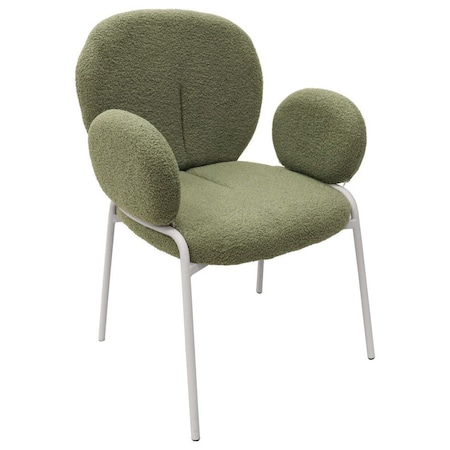 Leisuremod Celestial Boucle Dining Arm Chair, White Iron Frame with Green Fabric CCAW-23G