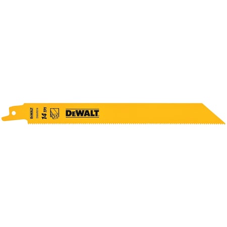 Dewalt 8" 14 TPI Straight Back Bi-Metal Reciprocating Blade, 5PK DW4809