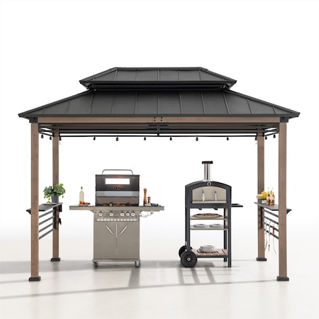 Sunjoy 8ft. x 12ft. Aspen Cedar Framed Grill Gazebo with exclusive AC Power Port A104004110