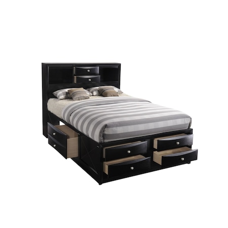 Homeroots Black Wood Full With Ten Drawers Bed Frame 376964