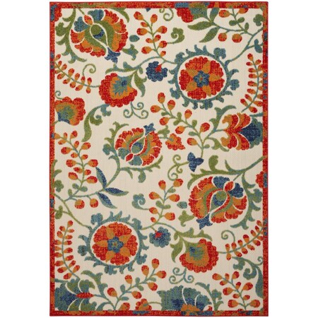 Homeroots 5' X 8' Red Gold Green And Teal Blue Floral Indoor Outdoor Area Rug 545037