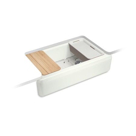 Kohler Riverby 35-3/4 undermount single-bowl farmhouse workstation kitchen sink Dune 24564-PC-NY