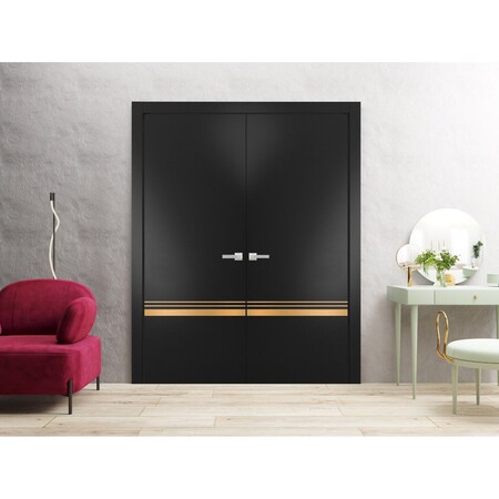 Sartodoors Solid French Double Doors Planum 2010 Black 72x80 (2* 36x80) Solid Core Modern Interior PLANUM2010DD-BLK-72