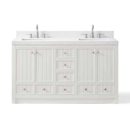 Homeroots 60" White Wood Double Bathroom Vanity With White And Gray Quartz Countertop 714296