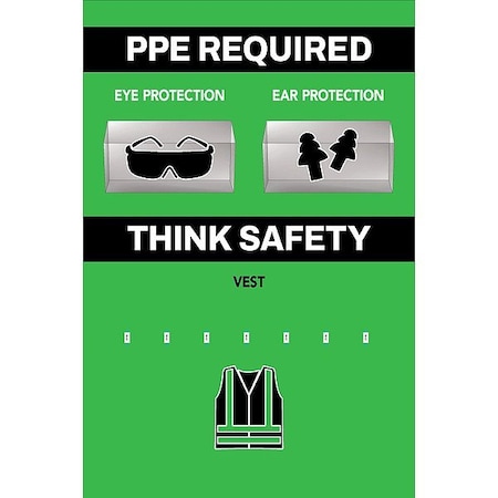 Visual Workplace PPE Shadow Board, Green, 24 in H 30-1910-3624-P21403