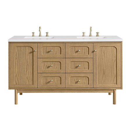 James Martin Vanities Laurent 60 in. Double Vanity, Light Natural Oak, w/ 3 CM White Zeus Quartz Top 545-V60D-LNO-3WZ