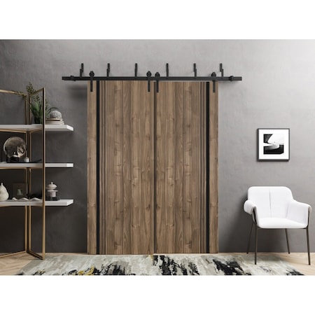 Sartodoors Barn Bypass Doors with 6.6ft Hardware, Planum 0011 Walnut and Aluminum Strips, Sturdy Heavy Duty Ra PLANUM0011BBB-WLN-4884