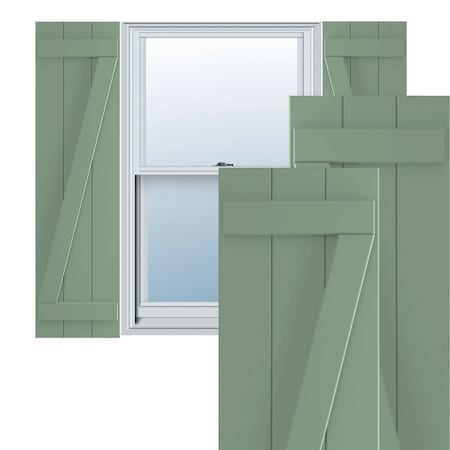 Ekena Millwork True Fit PVC, Three Board Joined Board-n-Batten Shutters w/Z-Bar, Track Green , 16 1/8W x 38H, PR TFP102BBF16X038TG