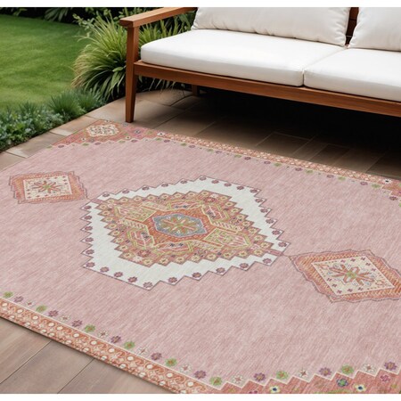 Homeroots 8' X 10' Pink Green And Ivory Oriental Washable Indoor Outdoor Area Rug 598439