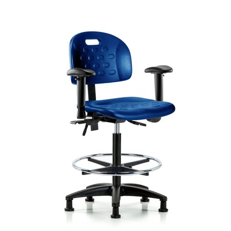 Blue Ridge Ergonomics Poly Chair, High Bench, Arms, Foot Ring, Glides, Blue BR-HPHBCH-RG-T0-A1-CF-RG-BLU