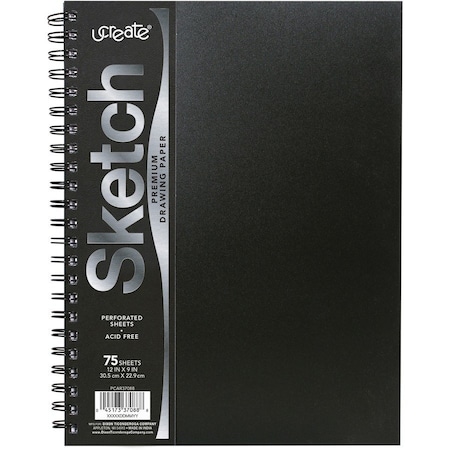 Ucreate Poly Cover Sketch Book - 75 Sheets - Spiral - 70 lb Basis Weight - 12in x 9in Sheet Size - 12in PCAR37088