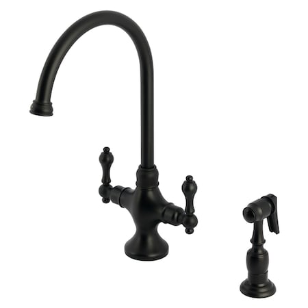 Kingston Brass Two-Handle Single-Hole Kitchen Faucet with Brass Sprayer, Matte Black KS1760ALBS