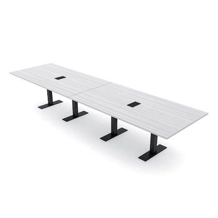 Skutchi Designs 14 Person Conference Table With Power Unit | 14' Rectangular Table | Harmony Series HAR-REC-48x168-T.BK-WA7976-EBLK