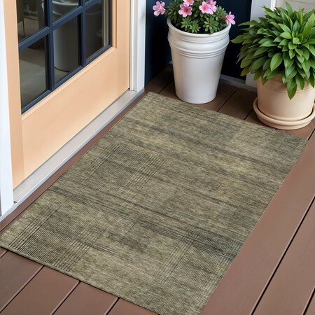 Homeroots 3' X 5' Brown Beige And Taupe Striped Washable Indoor Outdoor Area Rug 588076