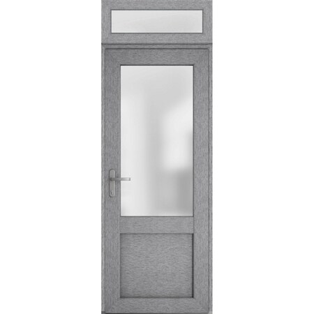 Vdomdoors Front Exterior Prehung FiberGlass Door Frosted Glass / Manux 8422 Grey Ash / Transom Window / Offic MANUX8422EXD-SS-W36 x H80+14-RH