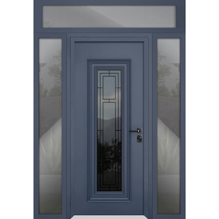 Vdomdoors Steel Door Ballucio 6044 Gray Graphite 2 Side and Top Exterior Window Stainless Inserts Single Mode BALLUCIO6044EXD-GRE-W14+36+14xH80+16-LH-I