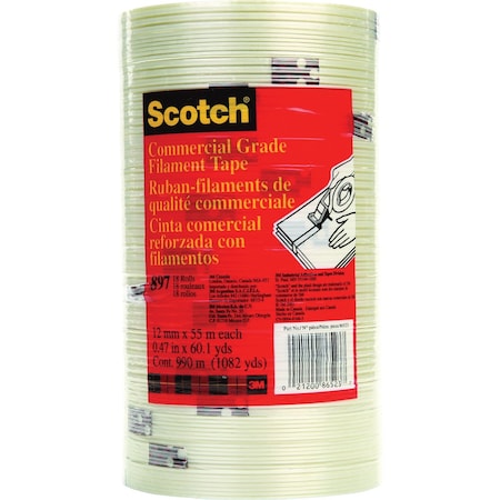 3M Scotch 897 Filament Adhesive Sealing Tape, Clear, 18PK 7000136939