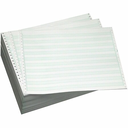 Domtar Continuous Feed Computer Paper, 1-Part, 18 lb Bond Weight, 11 x 14.88, White/Green Bar, 3000PK 141108