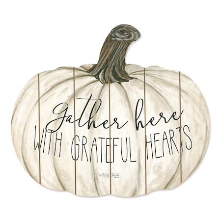 Homeroots 15" X 17" Cream Pumpkin Gather Here With Grateful Hearts Hanging Dimensional Sculpture 416052