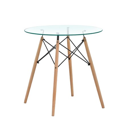 Fab Glass And Mirror Wood Table Bases with Round Glass Dining Table Top 36inches-1/2 Thick, Elegant Dining Table Ro DT-36WD