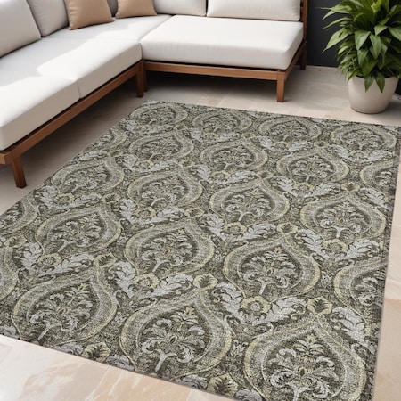 Homeroots 5' X 8' Taupe And Beige Damask Washable Indoor Outdoor Area Rug 563893