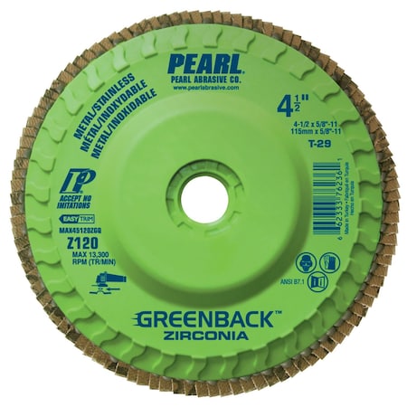 Pearl Greenback ZC Maxidisc Trimmable Flap Disc 4-1/2 x 5/8-11 Z120 T-29 MAX45120ZGQ