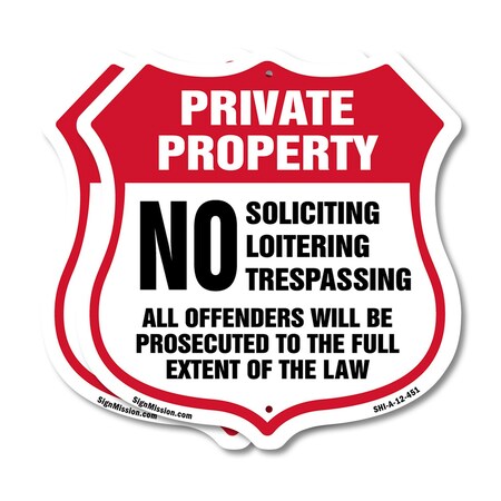 Signmission Private Property Shield Sign No Soliciti, 12 inch X 12 inch, Plastic Sign, 2PK SHI-P-2PACK-12-451
