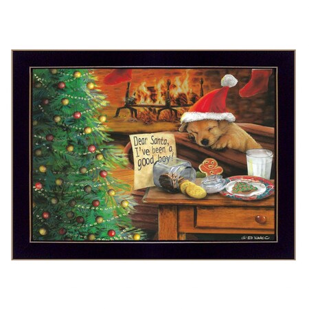 Homeroots Christmas Eve Puppy Black Framed Print Wall Art 415870