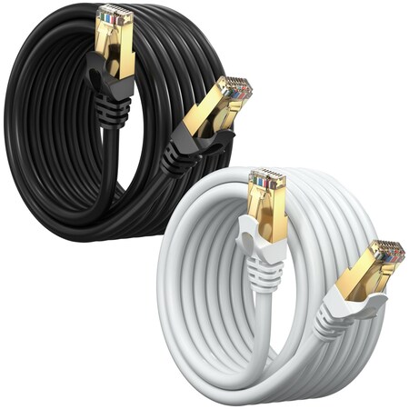 Maximm 4ft Flat Cat7 SFTP Shielded Ethernet Cable, 2PK, Black/White, 2PK CAT74FTBlack-White-2Pk