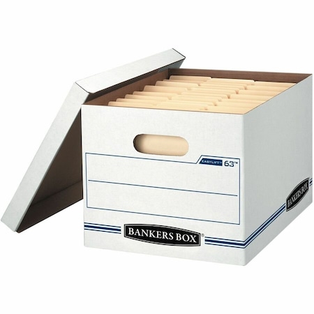 Bankers Box File Box, Corrugated Fiberboard, 12.75" W, 13.25" D, 10.5" H, Lift-Off Lid Closure, White/Blue 0006301